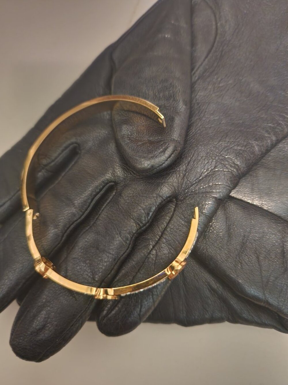 Gold & Rhinestone Cuff Bracelet with "F" Initial - Picture 2 of 4
